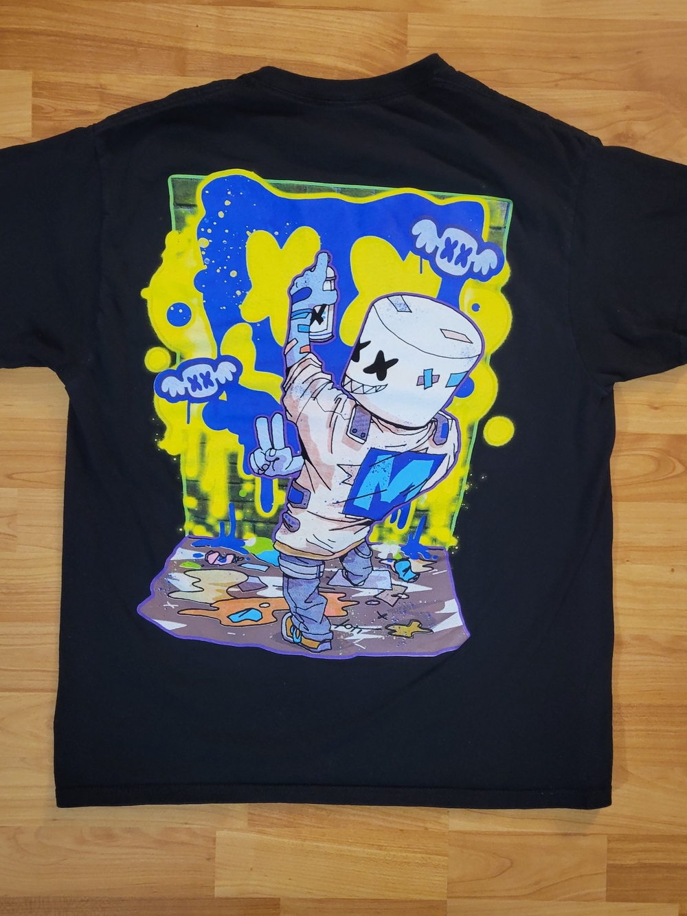 Marshmello Black Men's LARGE Graffiti Colorful Street Art Neon Graphic Print